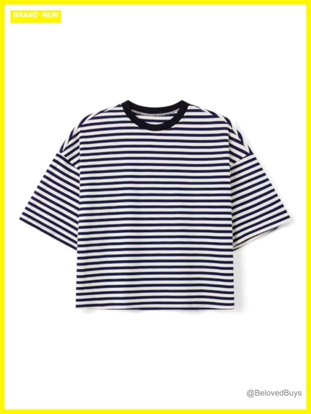 Oversized Striped Cropped Tee 95% Cotton 5% Elastane Crewneck Y2K Top